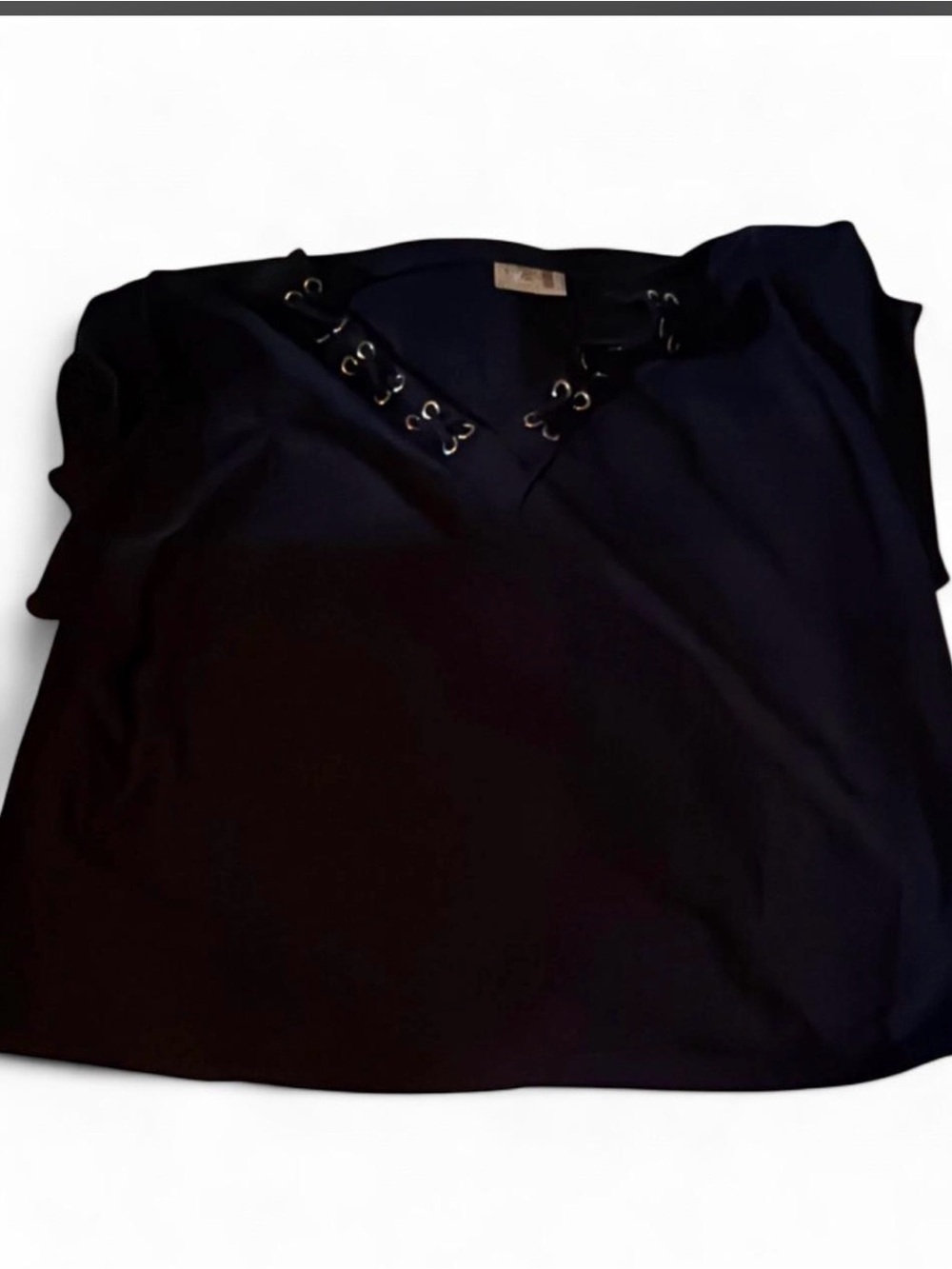 Black Lace-Up V-Neck Women's Top